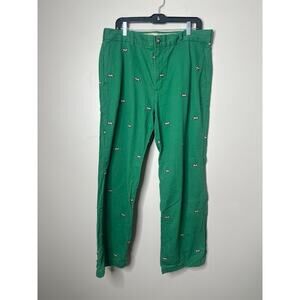 Vintage IZOD Saltwater Straight Fit Chino Dog Green Pants Mens 36x32 Preppy Golf